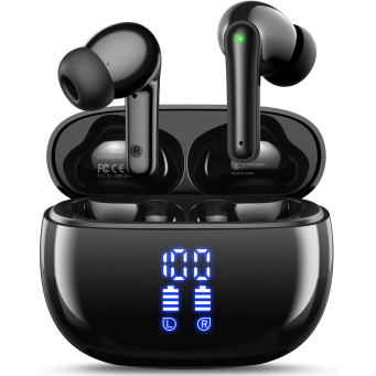 ZIUTY Ear Buds Wireless Earbuds, Bluetooth Headphones 5.4 with 4 ENC Noise Cancelling Mic, 48H Playtime LED Display, IPX7 Waterproof, Deep Bass Stereo Headphones for Sports Workout, Black