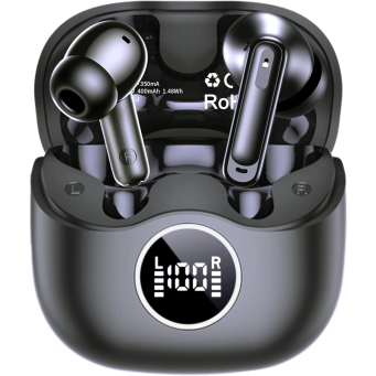 xinwld Adaptive Hybrid Active Noise Canceling 2026 Wireless Earbuds, 6 Mics ENC Clear Call Ear Buds, Hi-Res Audio Deep Bass Bluetooth 5.4 Headphones, 40H, LED, for Sports Running Gym Workout, Black