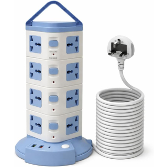 Tower Extension Lead 19 Way Outlets with USB & Type-C, 4M Cable, Multi Plug Vertical Power Strip with Individual Switches, Fast Charging