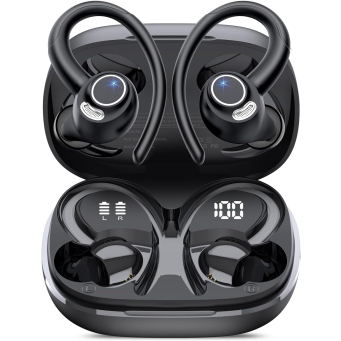 Wireless Earbuds, Bluetooth 5.4 Headphones Sport, Over Ear Buds With ENC Noise Cancelling Mic, 48H, Wireless Earphone With Earhooks, Stereo Deep Bass, IP7 Waterproof ear bud for Workout Running, Black