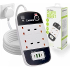 Power Extension Cord with Adjustable Timer &ndash; 4 Outlet Plug Extension Board, 2 USB & 2 C-Type Port - Heavy Duty Extension Power Strip with 3M Cable for Home, Kitchen & Office (White)