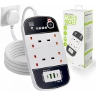 Power Extension Cord with Adjustable Timer &ndash; 4 Outlet Plug Extension Board, 2 USB & 2 C-Type Port - Heavy Duty Extension Power Strip with 3M Cable for Home, Kitchen & Office (White)