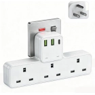6-in-1 Power Strip Surge Protector Extension Plug Multiple 3 AC Outlet Sockets, Type C/USB Fast Charger 3 Ports,Triple UK Plug Extender USB Charging Station for Home Accessories (White)