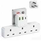 6-in-1 Power Strip Surge Protector Extension Plug Multiple 3 AC Outlet Sockets, Type C/USB Fast Charger 3 Ports,Triple UK Plug Extender USB Charging Station for Home Accessories (White)