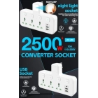 6-in-1 Power Strip with Night Light, 3 AC Outlets, Type-C Fast Charger, 3 USB Ports, Triple UK Plug Extender, Surge Protector Extension for Home, Office, Kitchen Accessories