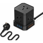 WUNEDRSCH&Ouml;N | Cube Power Strip 5 UK Outlets and Plug Power Extension 200 CM Cable Length Charging Ports 3 USB Type A - 1 USB Type C Fire Resistant Surge Protection (1 Layer, Black)