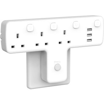 Plug Adapter, Extension Plug with 3 USB, 3 Way Electrical Outlet Extender with 180 Degree Rotation Button, Wall socket Extender Individual Switches, UK Built-in Surge Protector