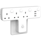 Plug Adapter, Extension Plug with 3 USB, 3 Way Electrical Outlet Extender with 180 Degree Rotation Button, Wall socket Extender Individual Switches, UK Built-in Surge Protector