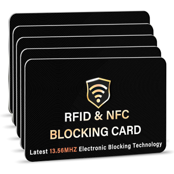 SaiTech IT 5 Pack RFID Blocking Card for Credit Debit ID Card, Black | Slim Anti-Theft Contactless NFC RFID Blocker Protector, Easily Fit into Wallet and Purse, for Men & Women
