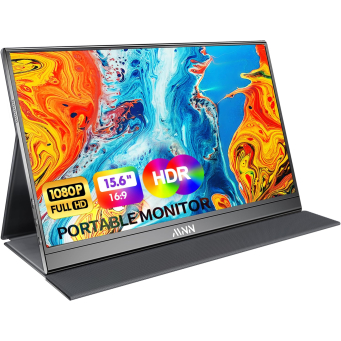 MNN Portable Monitor 15.6inch FHD 1080P 60Hz USB C HDMI Gaming Ultra-Slim IPS Display w/Smart Cover & Speakers,HDR Plug&Play, External Monitor for Laptop PC Phone Mac (15.6'' 1080P)