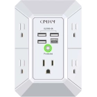 Wall Charger, Surge Protector, QINLIANF 5 Outlet Extender with 4 USB Charging Ports, 3-Sided 1680J Power Strip Multi Plug Adapter Spaced for Home Travel Office