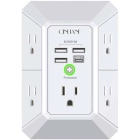 Wall Charger, Surge Protector, QINLIANF 5 Outlet Extender with 4 USB Charging Ports, 3-Sided 1680J Power Strip Multi Plug Adapter Spaced for Home Travel Office
