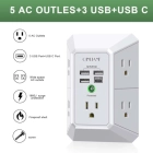 Wall Charger, Surge Protector, QINLIANF 5 Outlet Extender with 4 USB Charging Ports, 3-Sided 1680J Power Strip Multi Plug Adapter Spaced for Home Travel Office