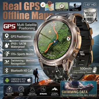 2026 New GPS Smart Watch 5ATM Waterproof Built-in Offline Map Compass Military Sport Watches 170+Sport Modes Swim Smartwatch Men